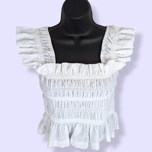 White Elastic Smocked Crop Top